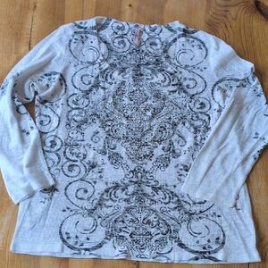 Gray Patterned Long Sleeve Top
